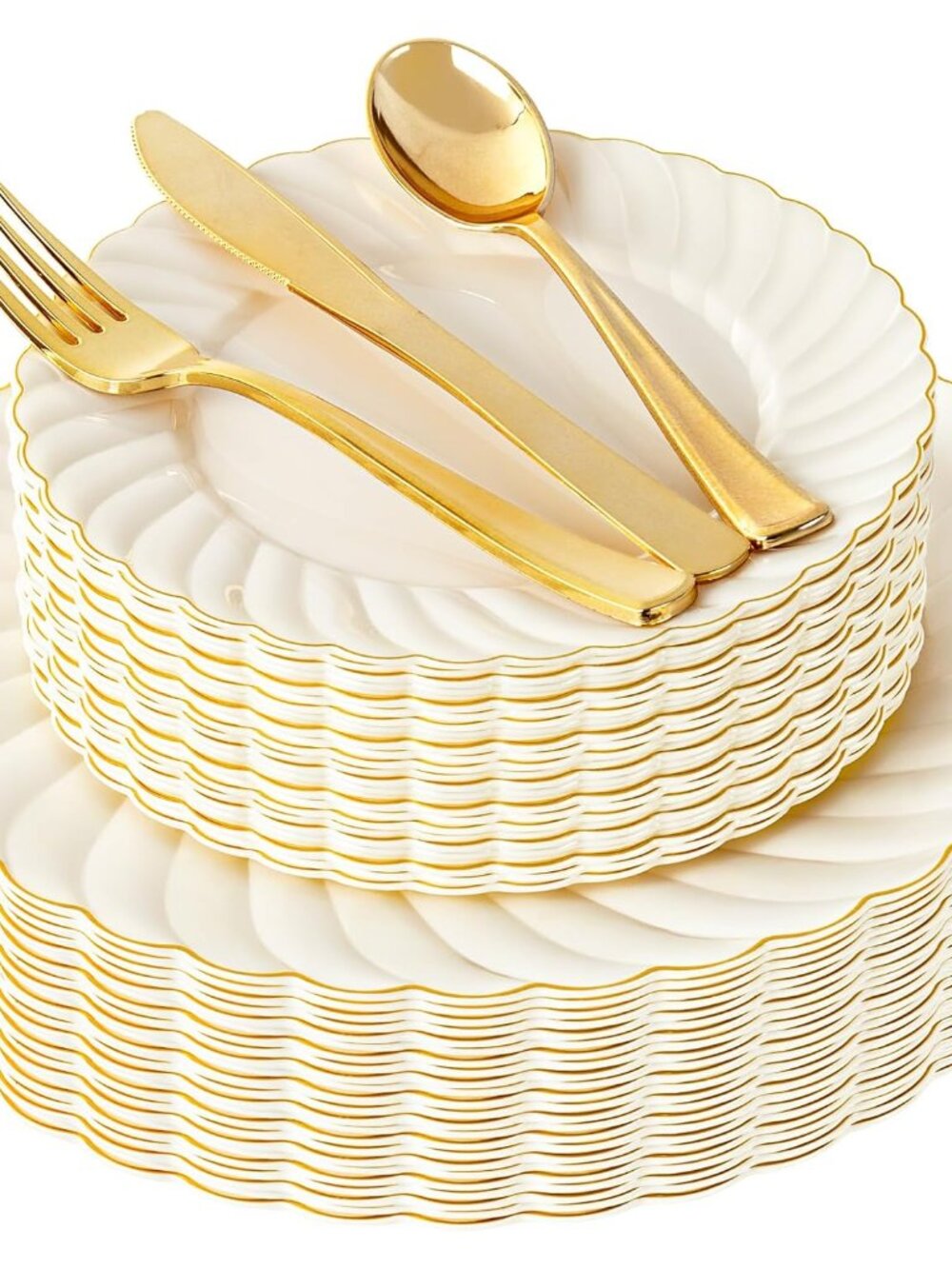 125PCS Ivory Scalloped Plastic Plates for Party Wedding